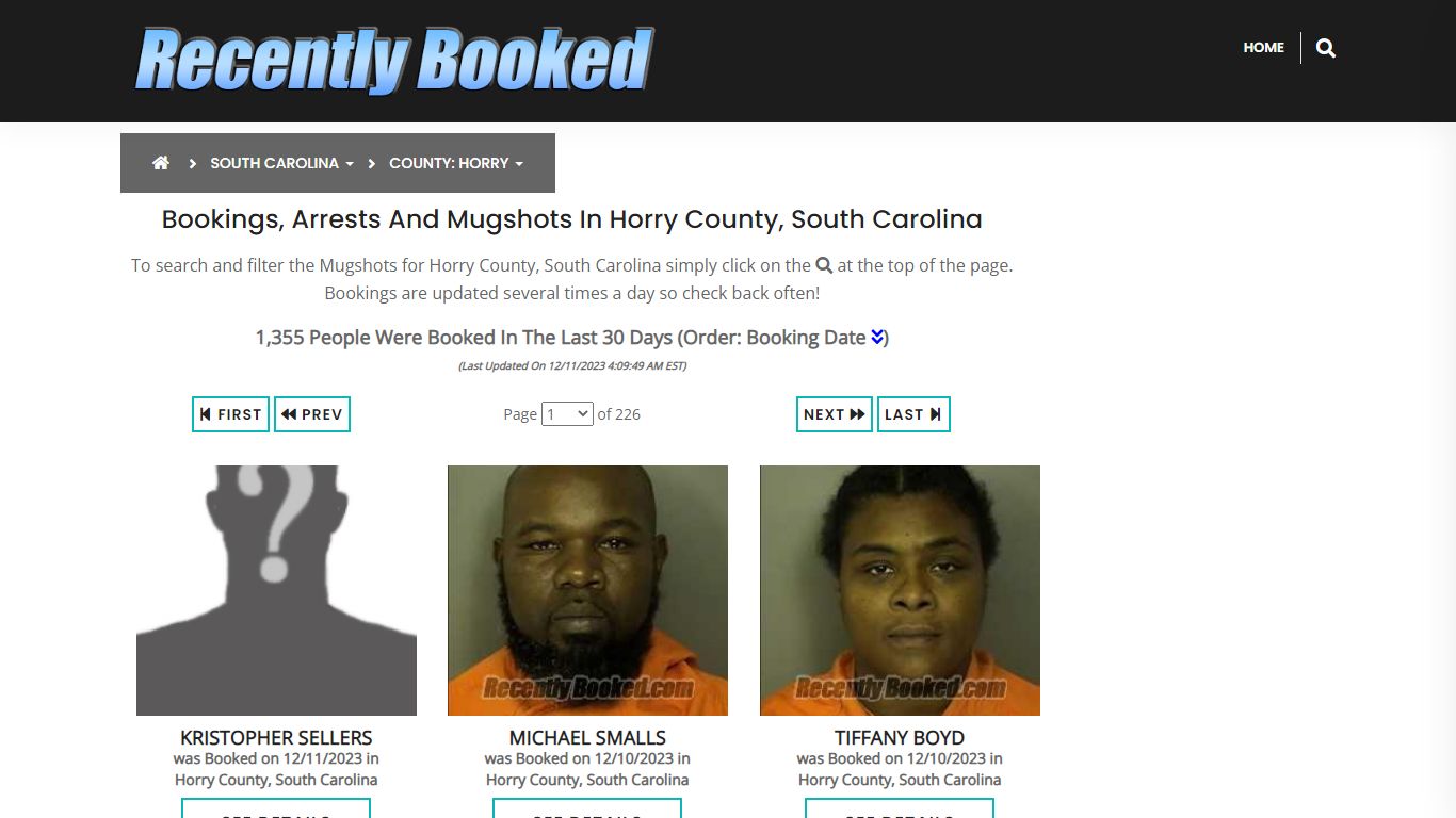 Bookings, Arrests and Mugshots in Horry County, South Carolina
